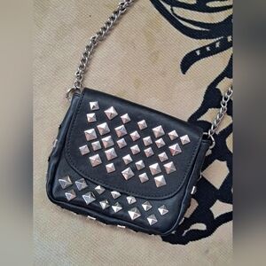 Studded Black Crossbody Bag with Chain Strap
